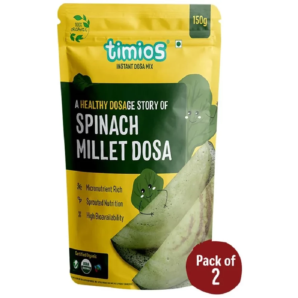 Timios Organic Spinach Millet Dosa Mix, 150 g (Pack of 2)-1.webp